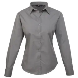 Womens/ladies Poplin Long-Sleeved Blouse (Dark Grey) - Size 14 Uk