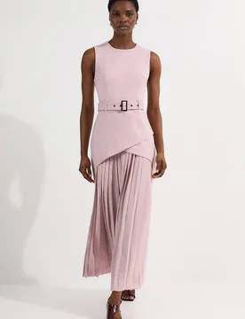 Women's Forever Ponte & Georgette Jersey Pleated Maxi Dress in Pale Pink Size: Large - Pale Pink - Size: L - Karen millen - FashionsVida
