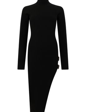Elegant Fitted Midi Dress with Asymmetric Cut