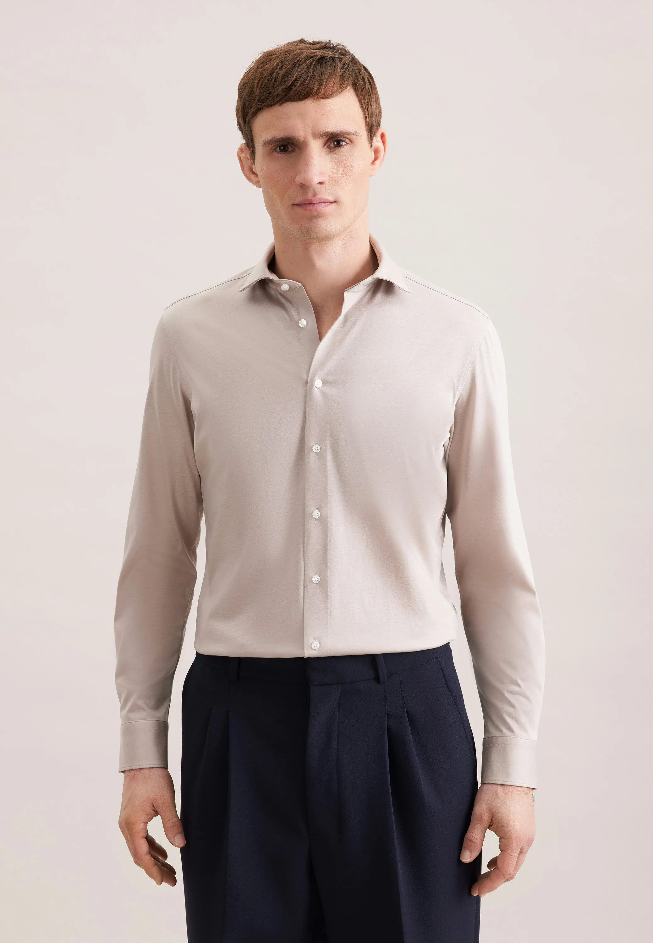 Slim Jerseyhemd Uni Beige 45 - Seidensticker - FashionsVida