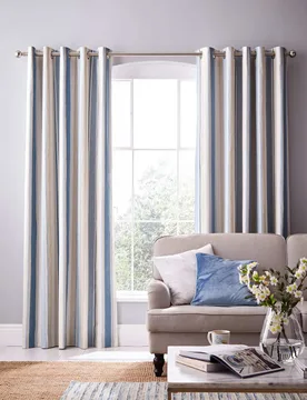 Awning Stripe Eyelet Blackout Curtains Blue Mix - Laura Ashley - FashionsVida