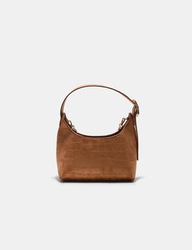 Schultertasche aus Wildlederimitat mit Schnallendetail Karamell OS