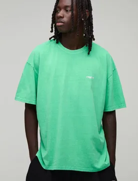 Men's Oversized Man Sport Embroidered Washed T-Shirt Bright Green Size Medium Bright Green M - boohooMAN - FashionsVida