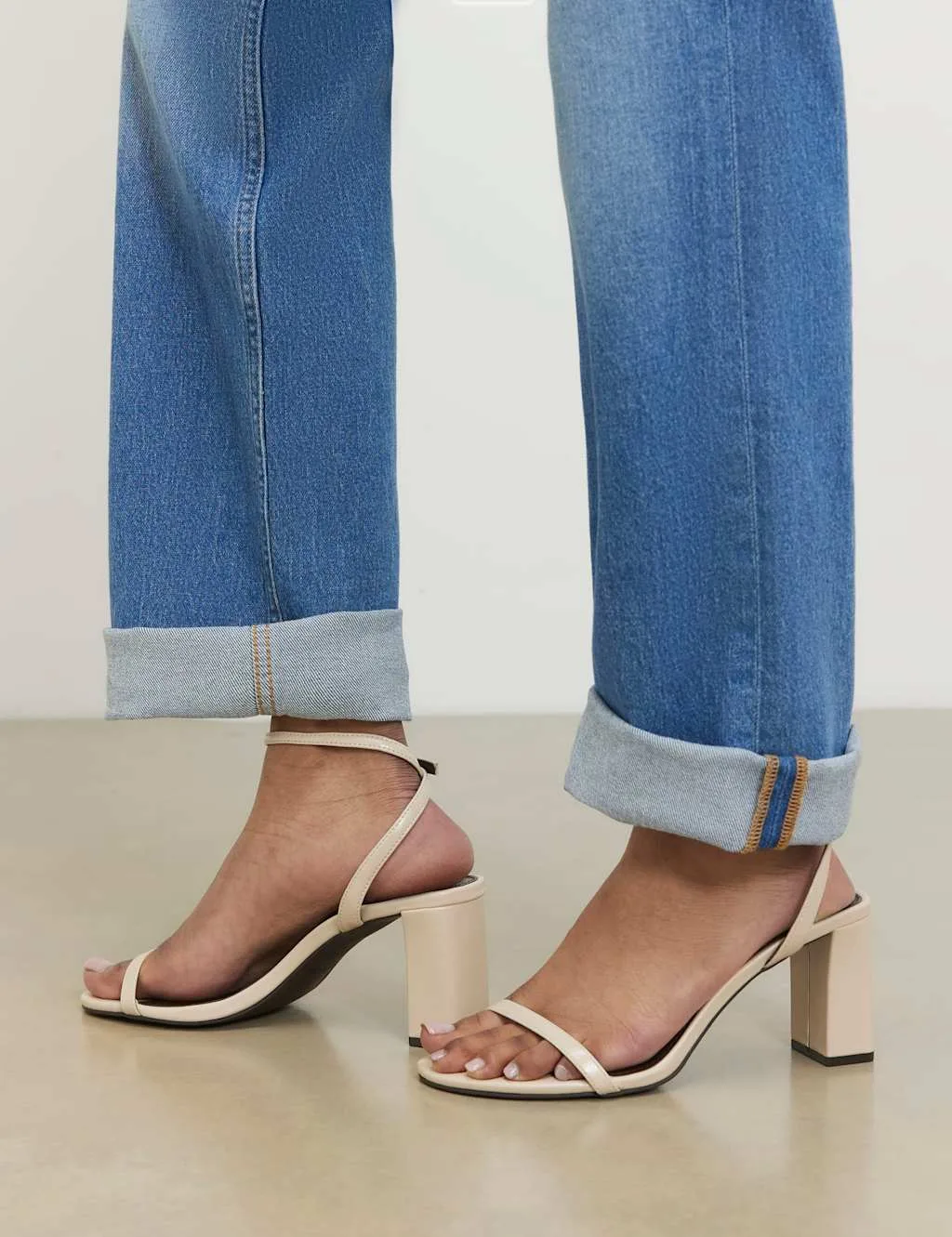 Ankle Strap Block Heel Sandals Ecru female - River Island - FashionsVida