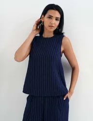Textured Striped Sleeveless Shell Top Navy Mix female