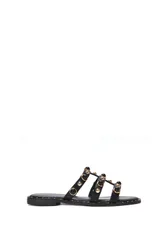 Women's 'Nina' Slip On Sandals With Peal Studded Straps in Black Size: 7 - Black - Size: 7