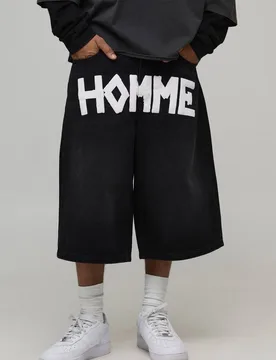 Herren Jeans Hosen-Shorts Mit Bandeffekt-Schritt-Print In Langer Ausführung Washed Black Größe 30 - boohooMAN - FashionsVida