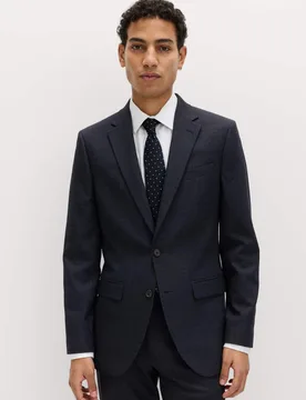 Slim Fit Textured Stretch Jacket Navy male - M&S - FashionsVida