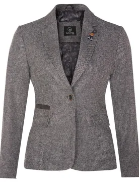 Women's Tweed 1920s Herringbone Blazer in Grey Size: 14 - Grey - Size: 14 - Infinity Leather - FashionsVida