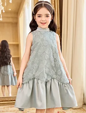 Vestido elegante de línea A sin mangas con pequeño cuello alto para niñas, estilo commuter, para niña joven - Shein - FashionsVida