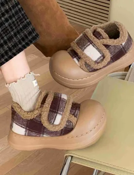 Fashion Velcro Casual Men's Winter Thick-Sole Anti-Slip Women's Retro Color-Block Checkered Loafers Cotton Slippers - Aliexpress - FashionsVida