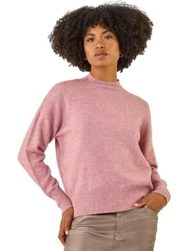 Womens Sequin Crew Neck Knit Jumper - Pink - Size 20 Uk - Roman - FashionsVida