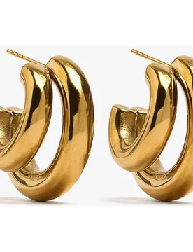 Pendientes de aro de acero inoxidable efecto doble - Parfois - FashionsVida