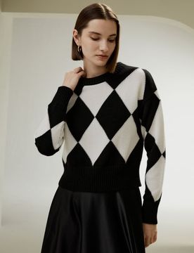 Maglione Cashmere Rombi Donna Elegante Girocollo S