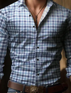 Camisa de hombre ligera de moda clásica con estampado de cuadros, estampado aleatorio, manga larga, cuello con botones simples, adecuada para verano, - Shein - FashionsVida