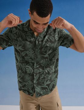 Camicia in viscosa con stampa botanica - verde scuro