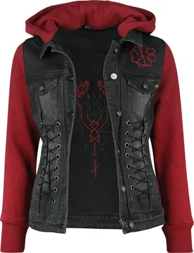Jeansjacke - Denim Soul - S bis XXL - für Damen - Größe L - schwarz/rot - Frauen - female - Black Premium by EMP - FashionsVida