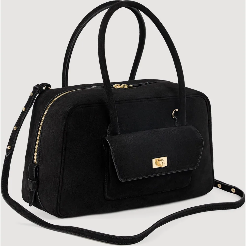 Bolso de mano de ante mediano multiposición con cremallera - sandro - FashionsVida