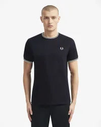 T-shirt blu mezza manica con bordino bianco