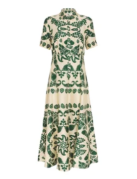 Floral-Print Collared Satin Midi Dress - Sandro - FashionsVida