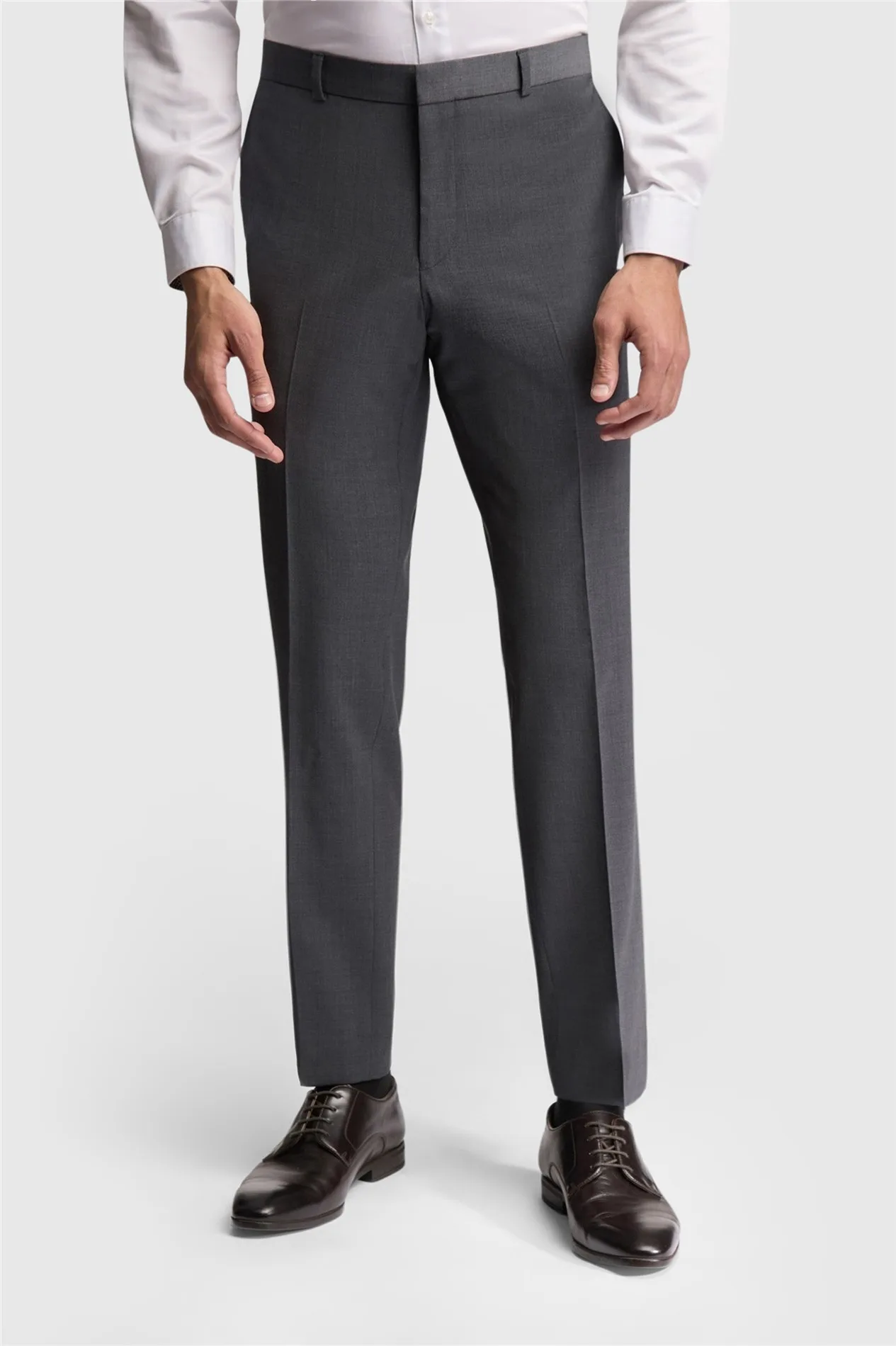 Mens Flat Fronted Slim Fit Suit Trousers In Charcoal Wool - Size 46 Long - Ted baker - FashionsVida
