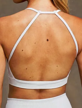 Sujetador deportivo de mujer con cuello halter, tirantes de espagueti, almohadillas desmontables, espalda descubierta sexy, top corto tipo camisola pa - Shein - FashionsVida
