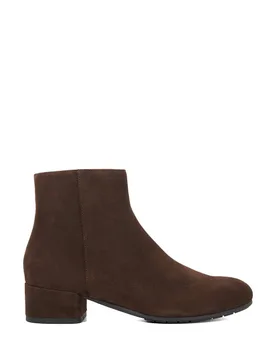 Suede Block Heel Round Toe Ankle Boots Brown female - Dune london - FashionsVida