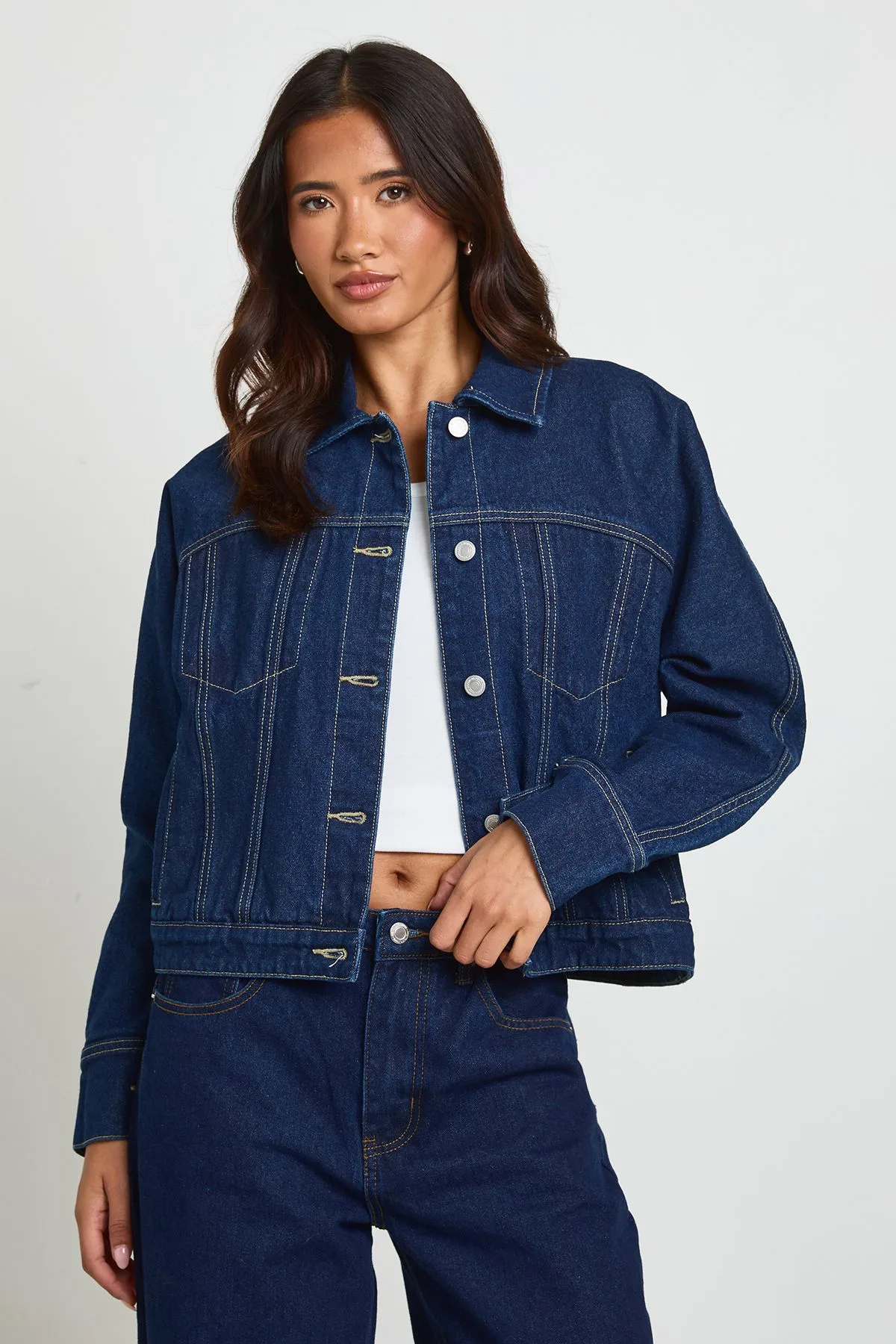 Womens Barrel Sleeve Denim Jacket - Indigo Blue - Size 14 Uk - Boohoo - FashionsVida
