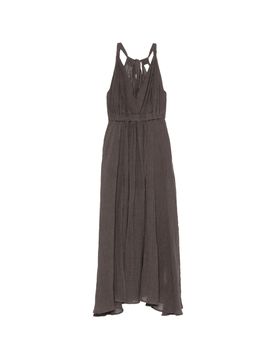 Linen Mini Dress with Adjustable Back Closure, V-Neck & Slit Skirt