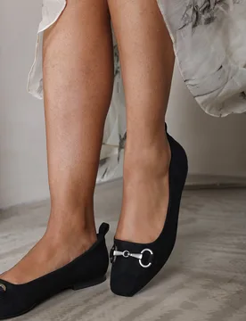 Wheres Womens 'Lauren' Suede Ballet Flats With Front Buckle Detail - Black - Size Uk 8 - Where's That From - FashionsVida