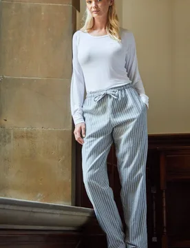 Women's "Chalk" Stripe Brushed Cotton Pyjama Trousers in Grey Size: 2XL - Grey - Size: 2XL - British Boxers - FashionsVida