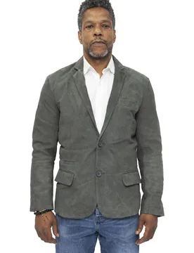 Mens Slim Goat Suede Italian Blazer Jacket-Alexandria - Grey - Size Medium - Infinity Leather - FashionsVida