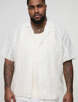 Men's Plus Tufted Stripe Relaxed Fit Shirt Stone Size 2X-Large Stone XXL - boohooMAN - FashionsVida