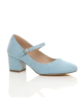 Women's Mid Block Heel Mary Jane Court Shoes in Baby Blue Size: 4 - Baby Blue - Size: 4 - Ajvani - FashionsVida