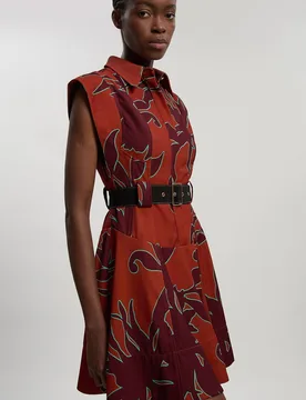 Women's Petite Western Printed Twill Woven Mini Dress in Maroon Size: 12 - Maroon - Size: 12 - Karen millen - FashionsVida