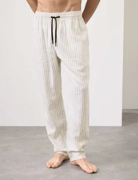 Linen Rich Striped Pyjama Bottoms Ecru Mix male - Autograph - FashionsVida