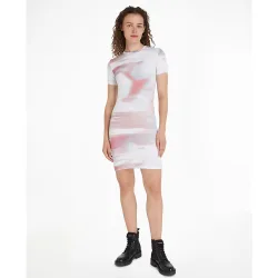 Vestido Mujer slim de canalé con logo en toda la prenda