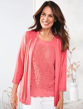 Viskose-Twinset Ajour - Flamingo Pink - female - Size: 48