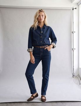 Jeans chino mom fit con cintura e viscosa - steel blue
