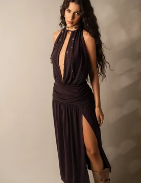 Robe Midi Encolure Américaine S Marron - Bershka - FashionsVida