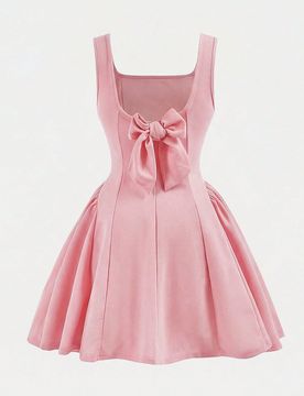 Vestido de línea A con cuello cuadrado, parches y gran lazo en la espalda, elegante y lindo para niñas preadolescentes