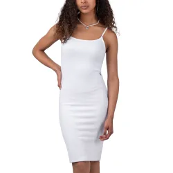 Slub Rib Strappy Dress Bright White S Damen