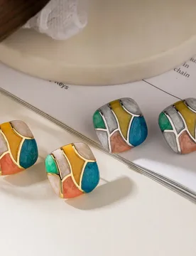 European and American Simple High-End Colorful Contrast Oil Drop Geometric Earrings for Women, Niche Personality Retro Ear Jewel - Aliexpress - FashionsVida