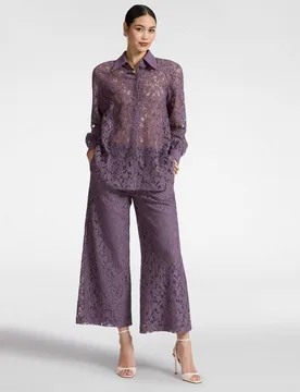 Pantalones de mujer cropped de encaje ajuste ancho con cremallera lateral - Elena Miró - FashionsVida