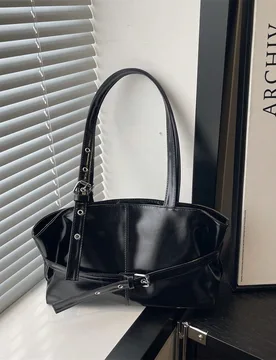 Pieza Bolso tote vintage de gran capacidad, bolso de gran capacidad para ir al trabajo, bolso de motocicleta de moda, cuero de PU de unicolor con cera - Shein - FashionsVida