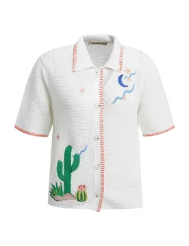 CROCHET CARDIGAN W PLACED ARTWORK female - S - FashionsVida