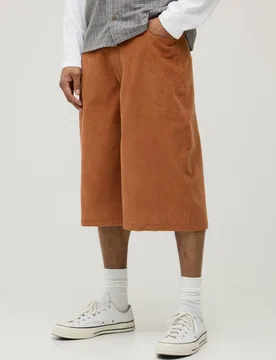 Men's Wide Leg Long Line Woven Tab Cord Short Rust Size Small Rust S - boohooMAN - FashionsVida