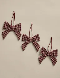 Pack Woven Gingham Bows Red Mix