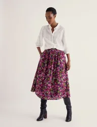 Pure Cotton Floral Midi A-Line Skirt Pink Mix female