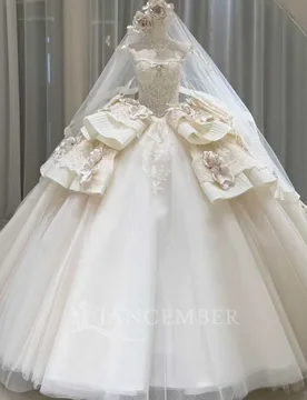 Customized New Elegant Satin Bride Dress with Illusion Sleeves Beaded Appliques Ballgown Bridal Gown Vestidos De Novia - Aliexpress - FashionsVida